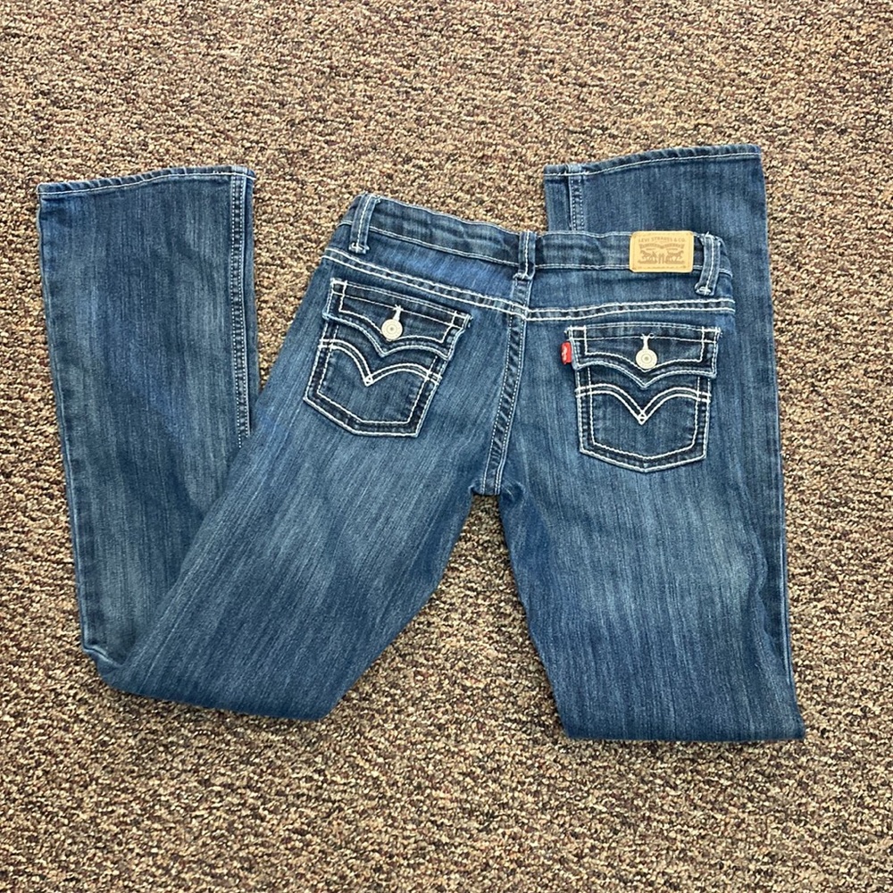 Levi’s 715 Boot Cut Jeans Girls 14 Slim pockets front and back white stitching